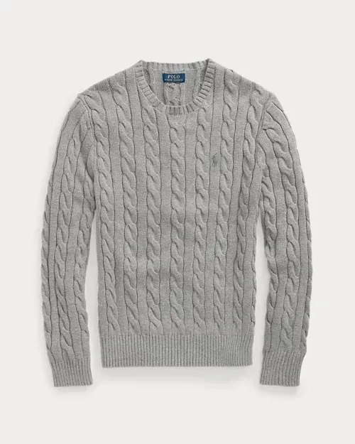 POLO Cable-Knit Cotton Crew Neck Sweater