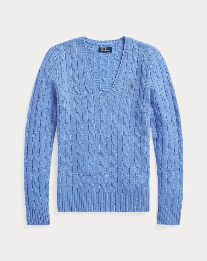 POLO Cable-Knit Cotton V-Neck Sweater