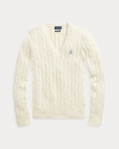 POLO Cable-Knit Cotton V-Neck Sweater
