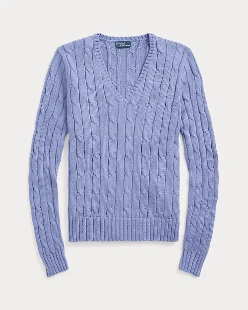 POLO Cable-Knit Cotton V-Neck Sweater