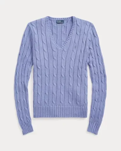 POLO Cable-Knit Cotton V-Neck Sweater
