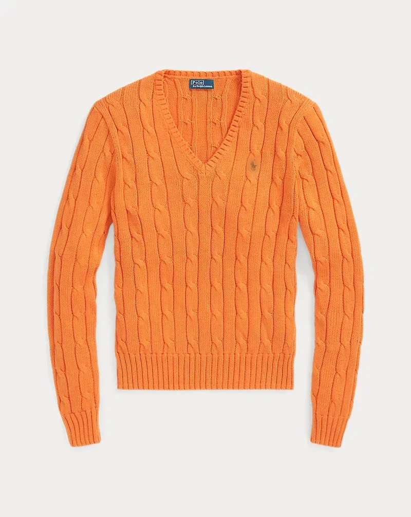POLO Cable-Knit Cotton V-Neck Sweater