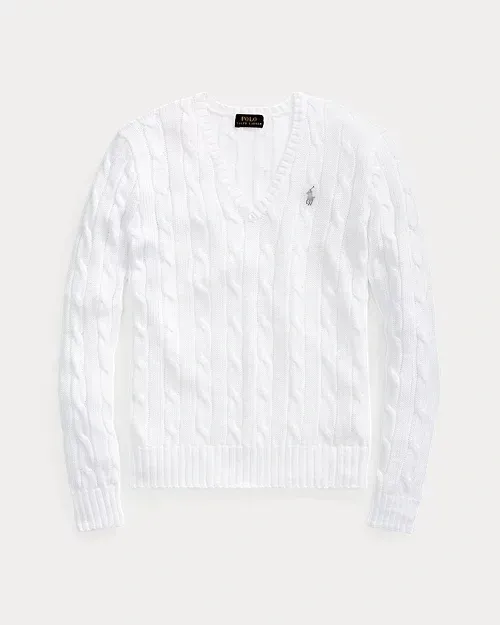 POLO Cable-Knit Cotton V-Neck Sweater