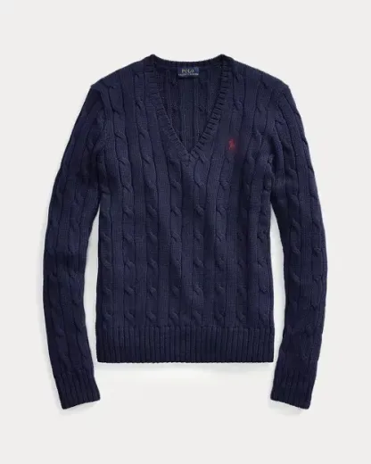 POLO Cable-Knit Cotton V-Neck Sweater