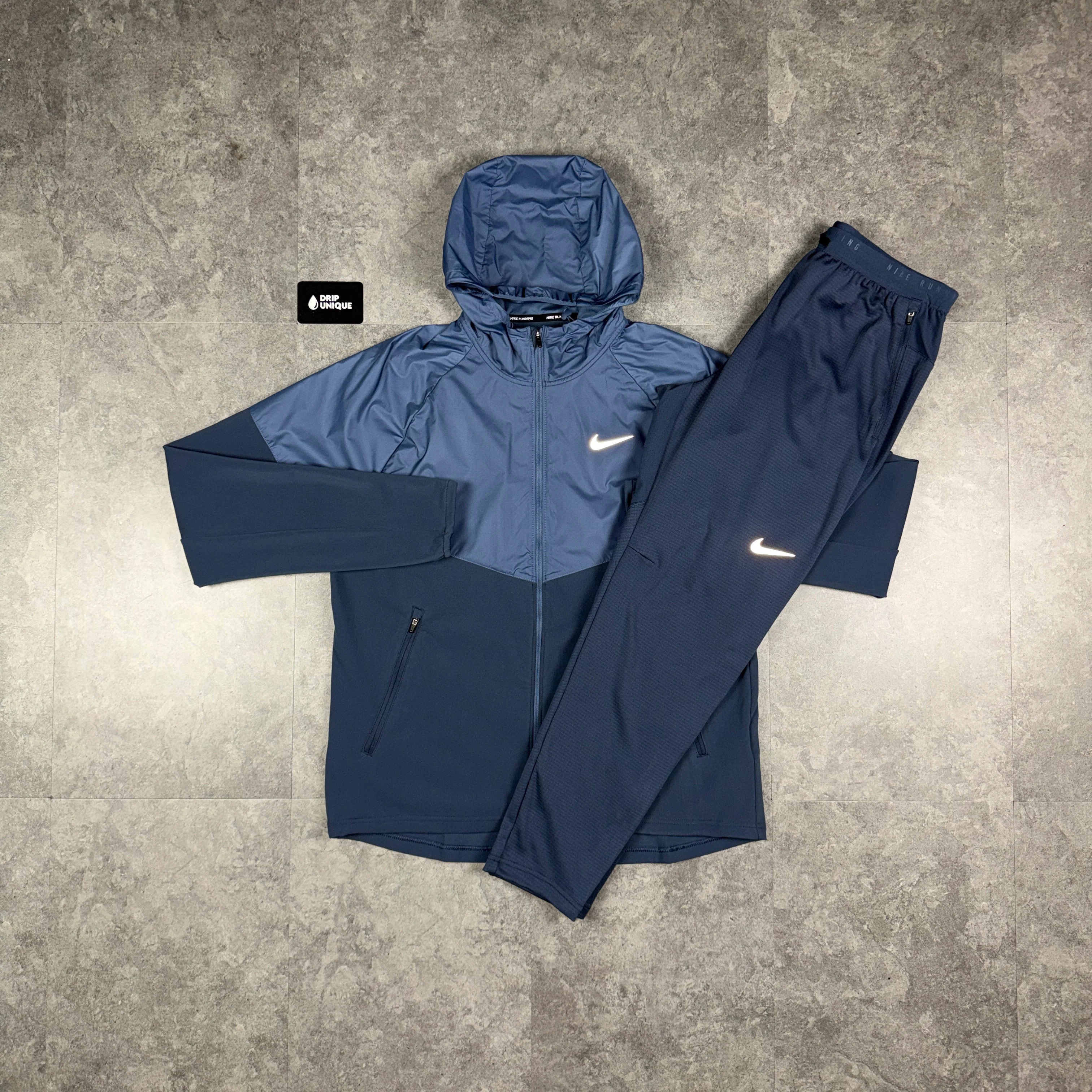 Nike Therma-Fit Repel Miler Windrunner Jacket Thunder Blue & Blue Nike Phenom Pants Set
