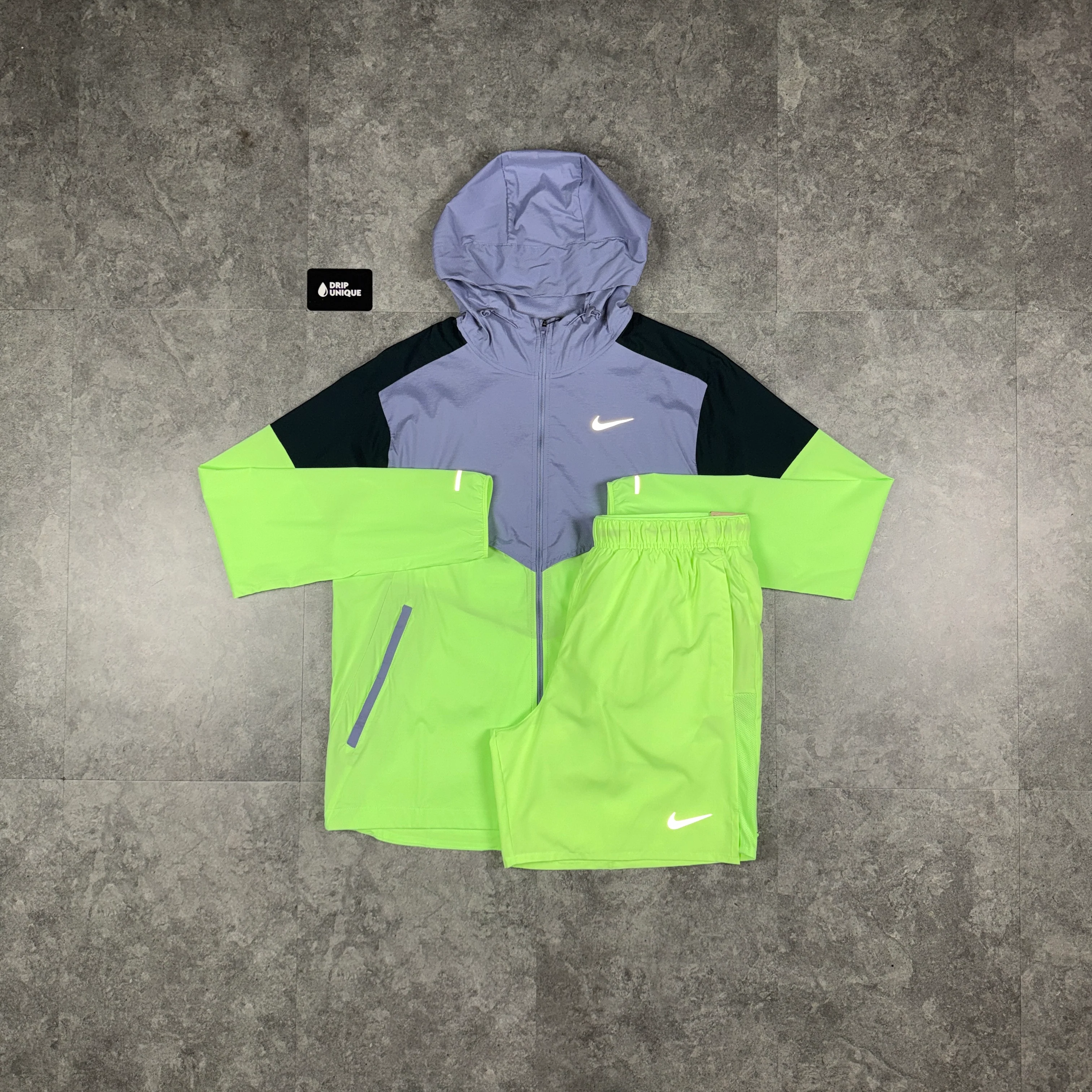 Nike UV Windrunner Jacket Ghost Green / Lavender & Green Challenger Shorts Set