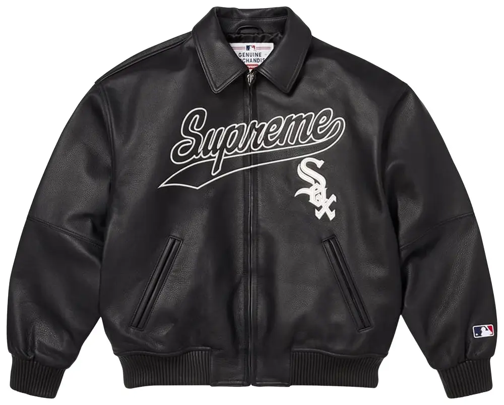 Supreme x Chicago White Sox Leather Varsity Jacket 'Black'