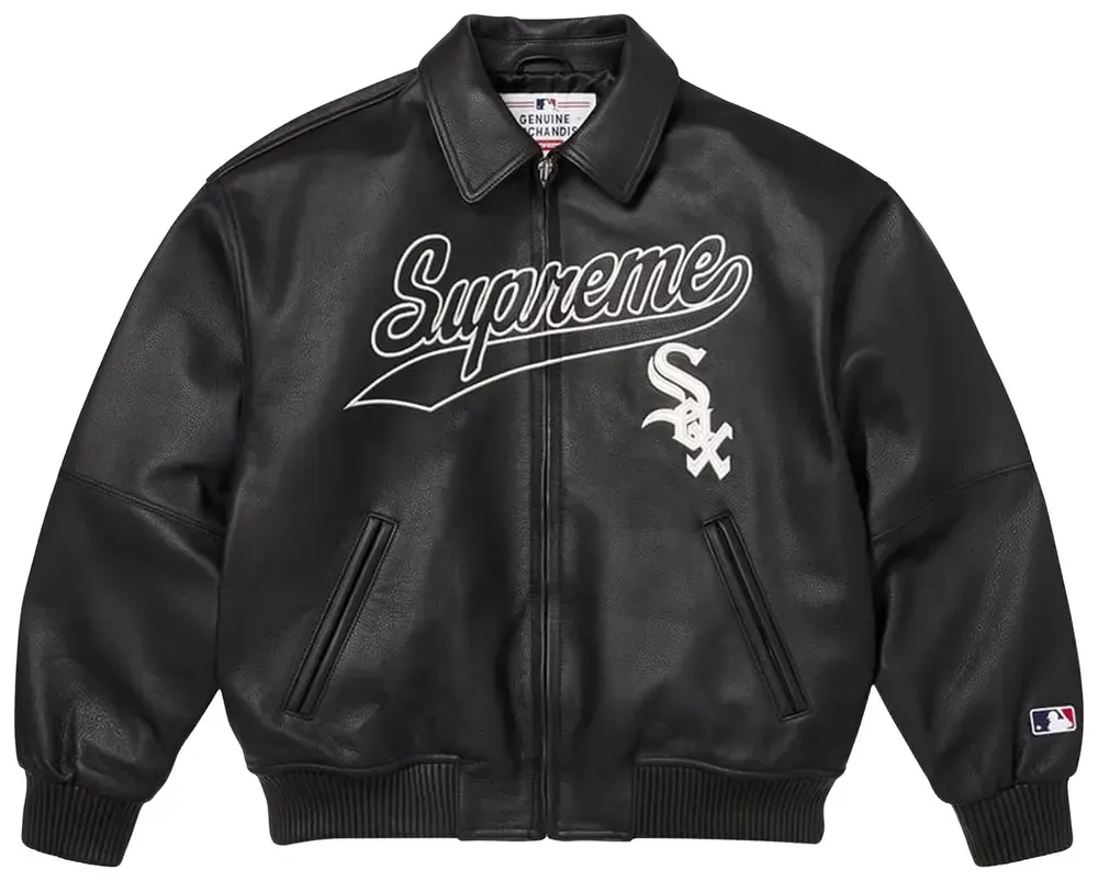Supreme x Chicago White Sox Leather Varsity Jacket 'Black'