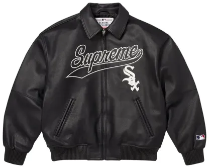 Supreme x Chicago White Sox Leather Varsity Jacket 'Black'