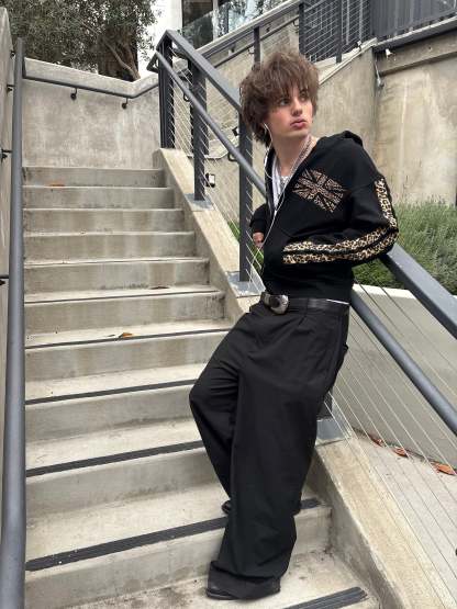 “cheetah stripe” zip hoodie set