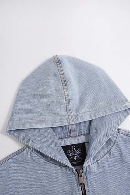 BLEACHED ZIP HOOD DENIM JACKET