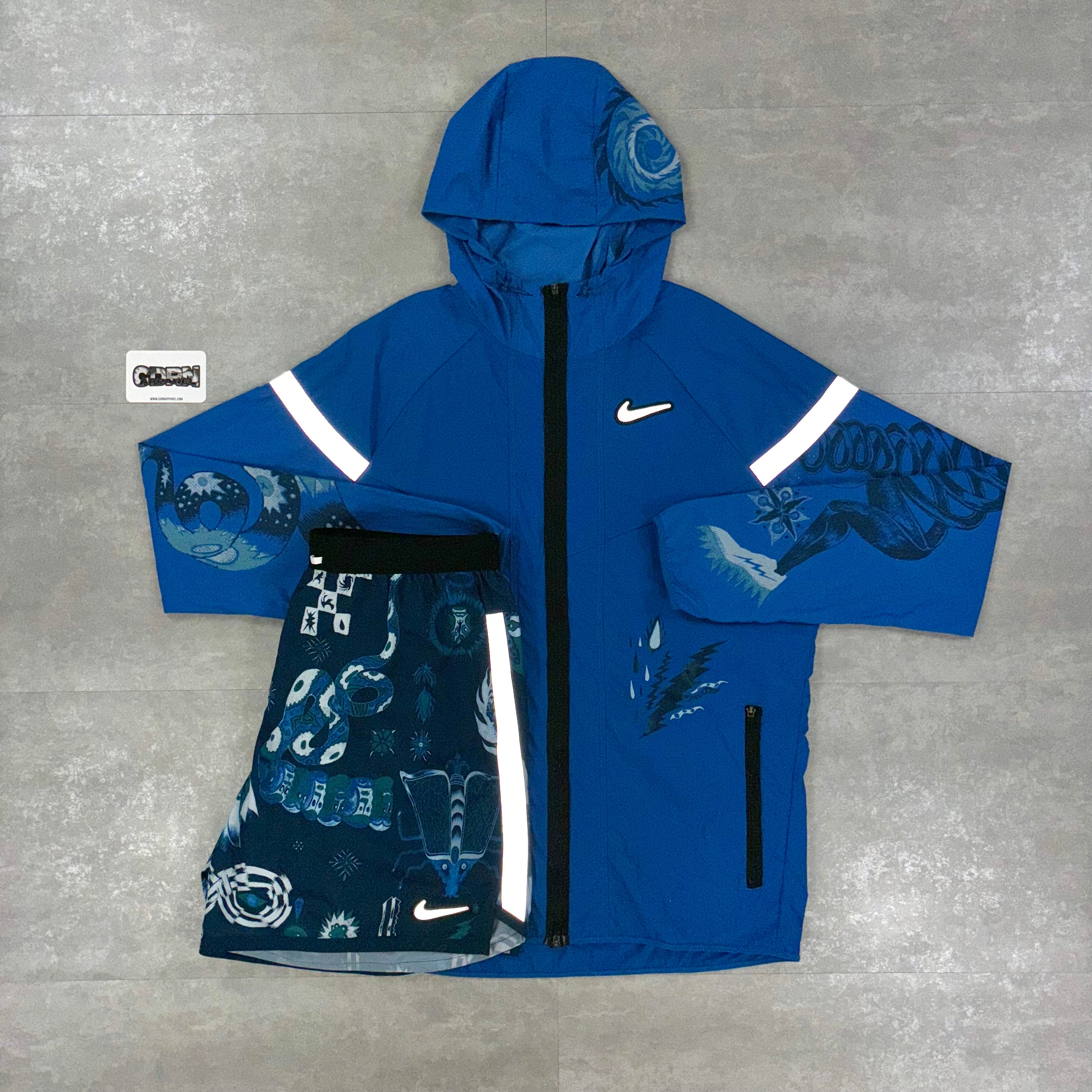 Nike Blue Wildrun Chinese Windbreaker Jacket & Blue Wildrun Flex Stride Shorts Set
