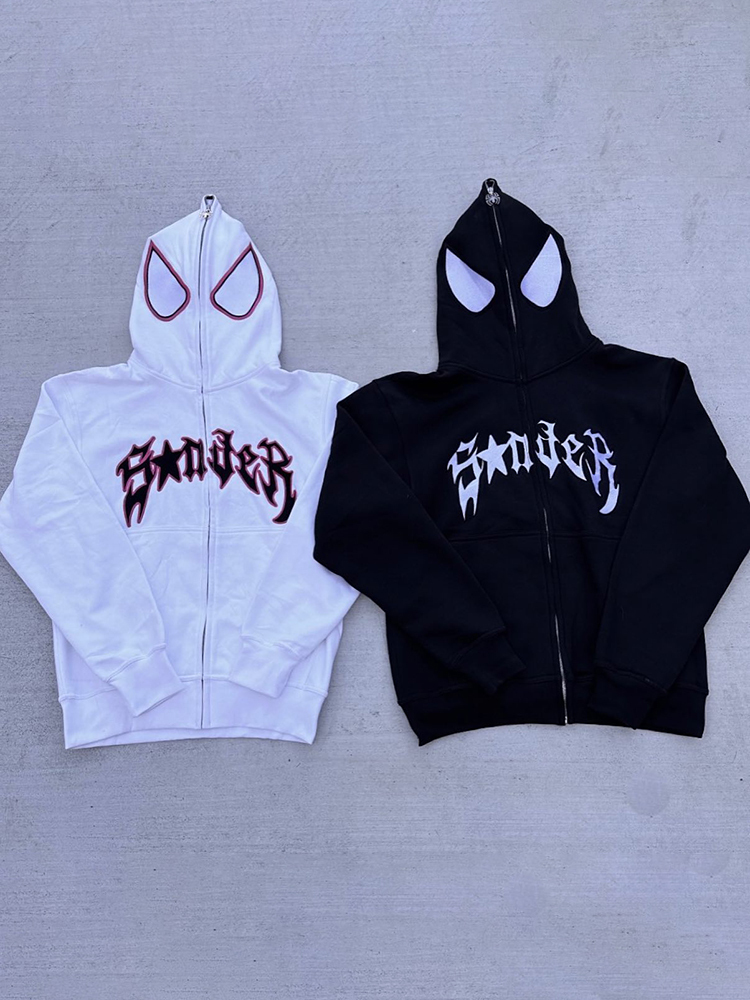 Fun Spider Eyes Lettering Zip Hood Hoodie