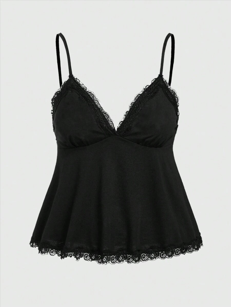 Fairycore Plus Size Women's Lace Patchwork Ruffle Hem Cami Tank Top Wi