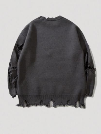 Men's Ripped Drop Shoulder Sweater with Skull Graphic Loose Casual Street Soft Comfy Long Sleeve Round Neck Knit Tops Jumper for Fall Fashion Men's Knitwear for Daily Wear Menswear Crewneck Streetwear Graphic Pullover Casual Cozy Jumper