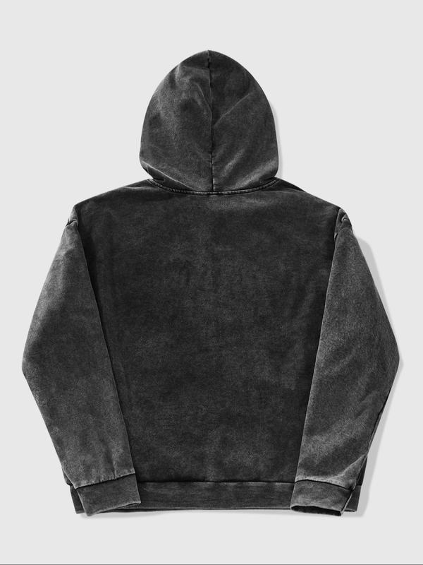 Men's Street Style Cross Graphic Print Distressed Hoodie, Loose Casual Comfy Street Long Sleeve Hooded Sweatshirt for Daily Wear, Fashion Men's Clothes for All Seasons