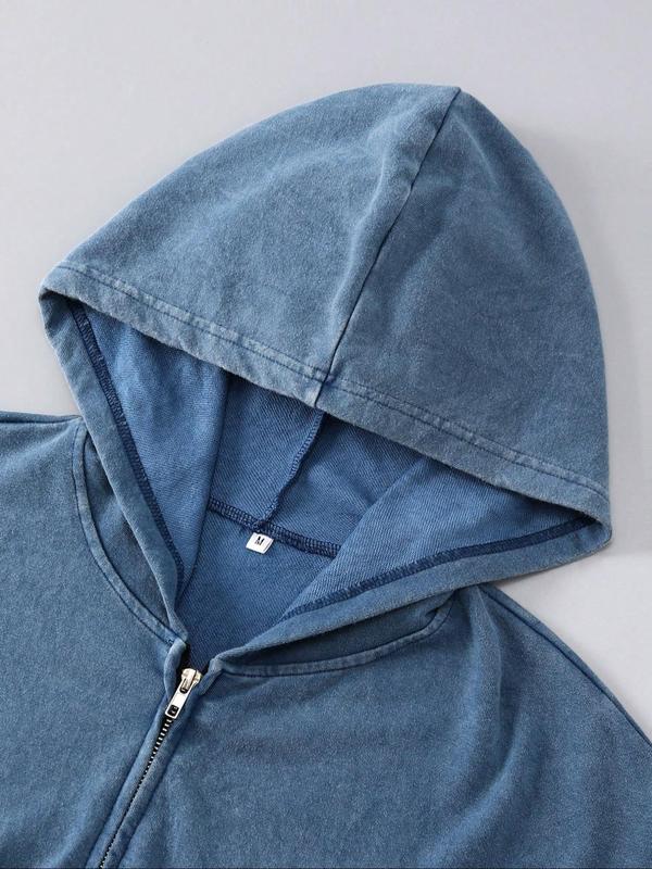 Men's Regular Fit Solid Zip Up Jacket, Casual Retro Long Sleeve Hooded Outerwear for Daily Wear, Men's Clothes for All Seasons, Coat