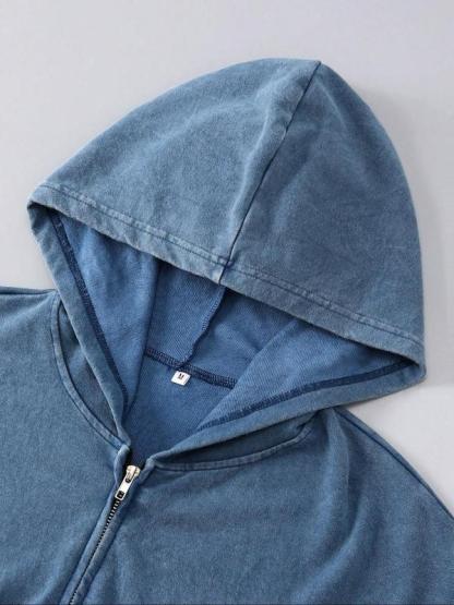 Men's Regular Fit Solid Zip Up Jacket, Casual Retro Long Sleeve Hooded Outerwear for Daily Wear, Men's Clothes for All Seasons, Coat