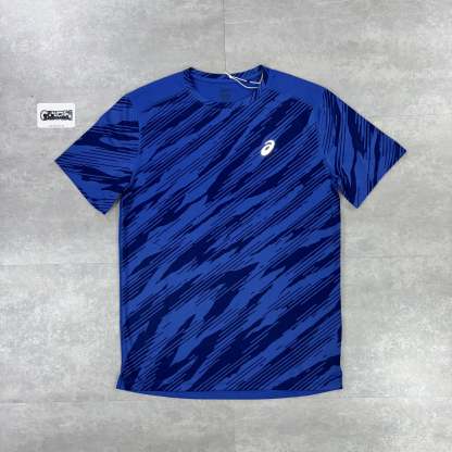 Asics Icon Windbreaker Jacket Dark Cobalt, Dark Cobalt Jacquared T-Shirt & Black Asics Run Pants Set