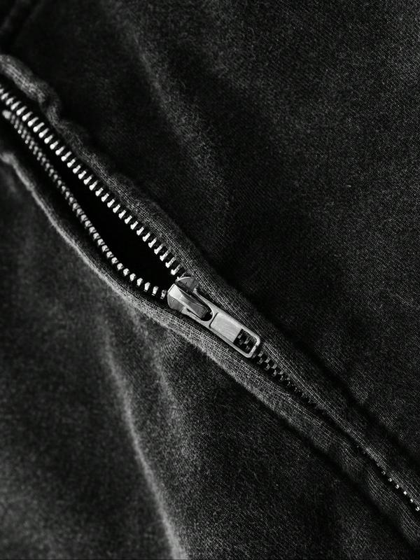 Men's Regular Fit Cross Print Zip Up Hoodie, Casual Long Sleeve Hooded Jacket for Daily Wear, Fashion Men's Clothes for All Seasons, Cotton, Graphic Menswear