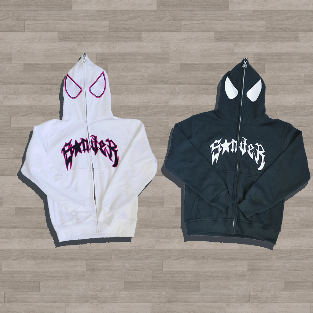Fun Spider Eyes Lettering Zip Hood Hoodie