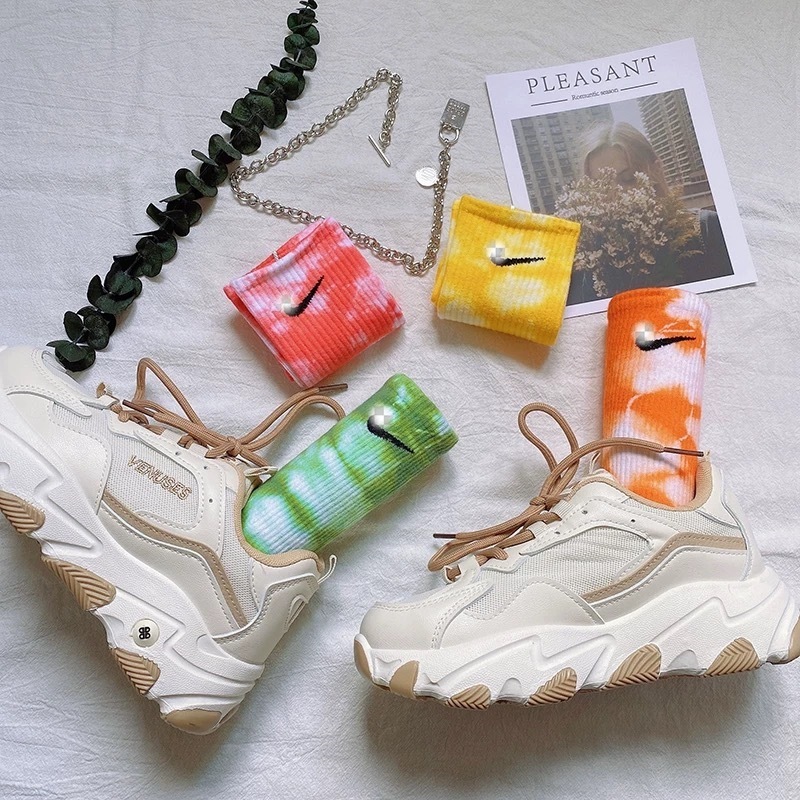  Four-Season High-Tube Tie-Dyed Basketball Mid-Tube Sports Running Short Socks