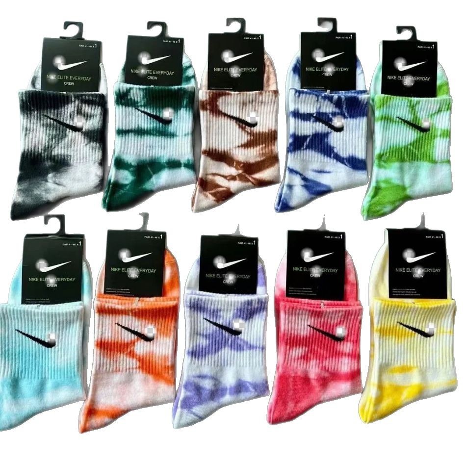  Four-Season High-Tube Tie-Dyed Basketball Mid-Tube Sports Running Short Socks