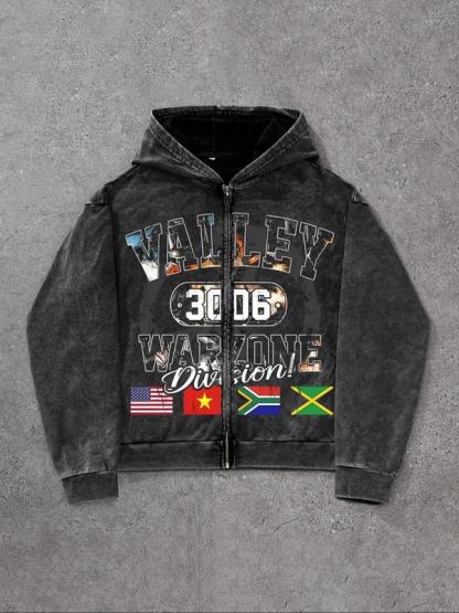 Men's Letter Print Zip Up Hoodie, Casual Loose Street Long Sleeve Hooded Sweatshirt for Daily Wear, Men's Clothes for All Seasons