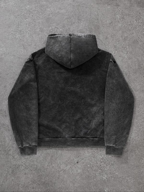 Men's Letter Print Zip Up Hoodie, Casual Loose Street Long Sleeve Hooded Sweatshirt for Daily Wear, Men's Clothes for All Seasons