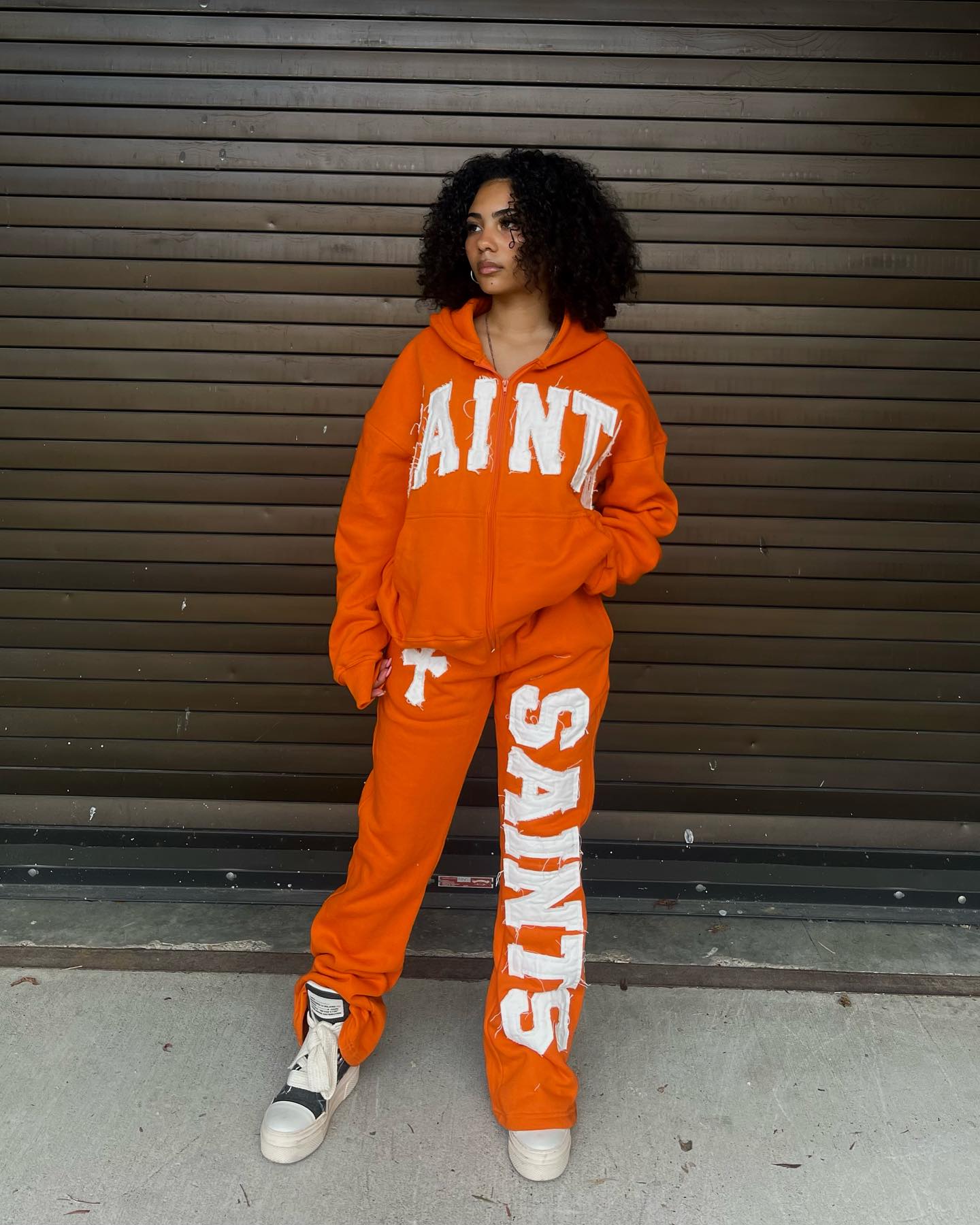 TWO PIECE SET-“SAINTS” CROOKED ZIP UP HOODIE&PANT v2