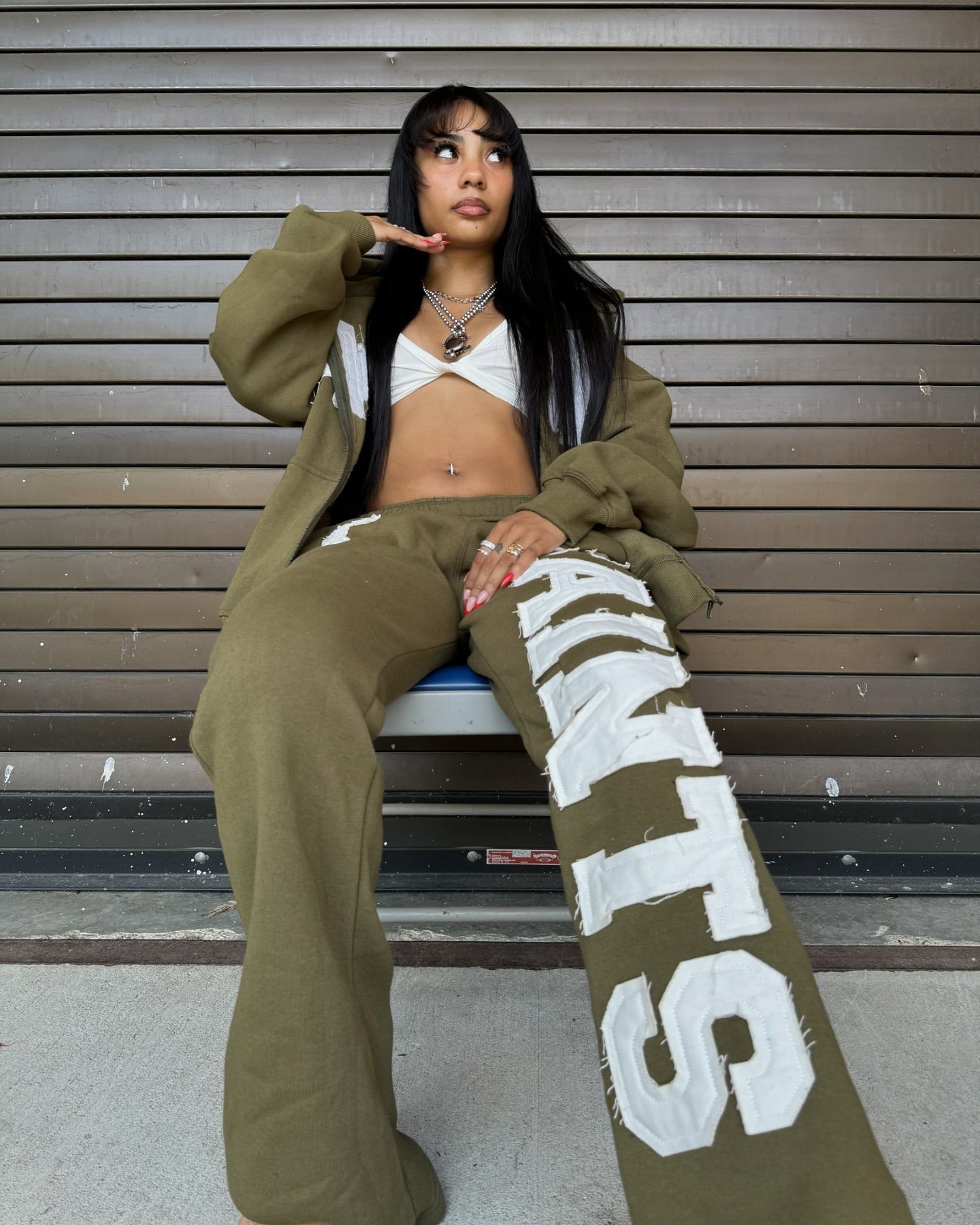 TWO PIECE SET-“SAINTS” CROOKED ZIP UP HOODIE&PANT v2