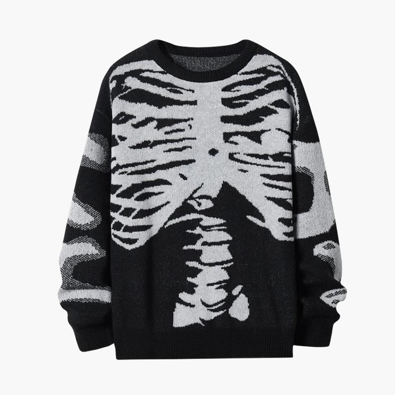 More Gamis Unisex Skeleton Jacquard Crewneck Sweater Oversized Loose Long Sleeve Knit Top for Autumn Winter Halloween & Daily Wear Clothes Menswear Casual Crewneck Knitwear Black And Gray Personalized More Gamis Unisex Skeleton Jacquard Crewneck Sweater Oversized Loose Long Sleeve Knit Top for Autumn Winter Halloween & Daily Wear Clothes Menswear Casual Crewneck Knitwear Black And Gray Personalized