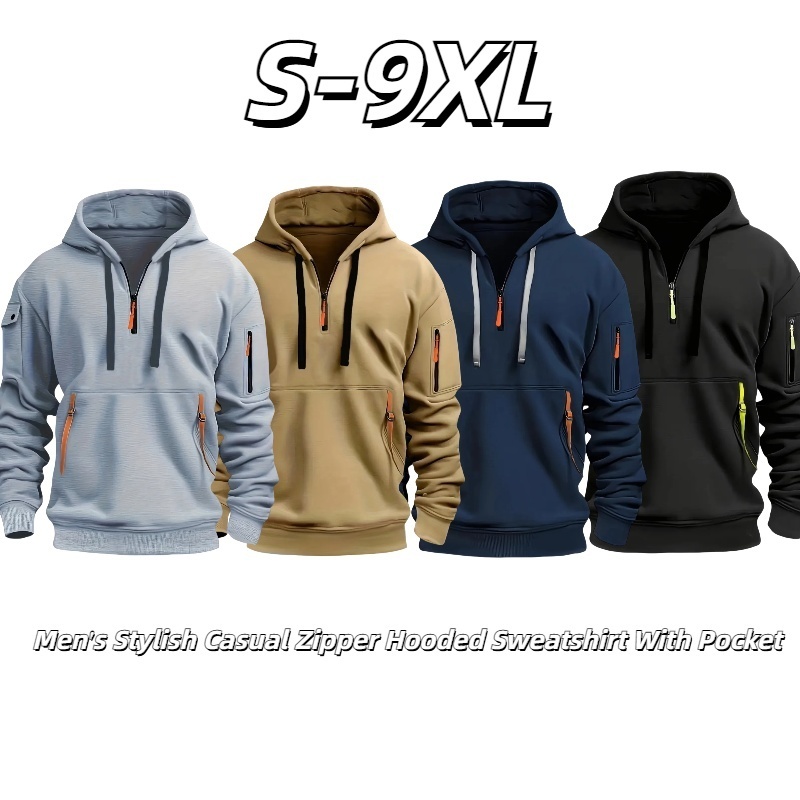 Men's Stylish Casual Zipper Hooded Sweatshirt With Pocket