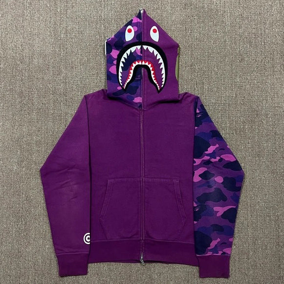 Camo Print Panel Zip Cardigan Hoodie