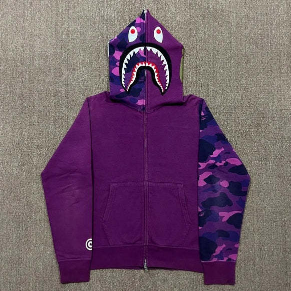 Camo Print Panel Zip Cardigan Hoodie