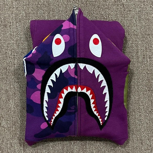 Camo Print Panel Zip Cardigan Hoodie