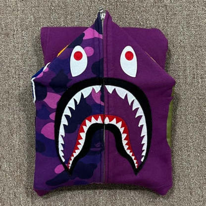 Camo Print Panel Zip Cardigan Hoodie