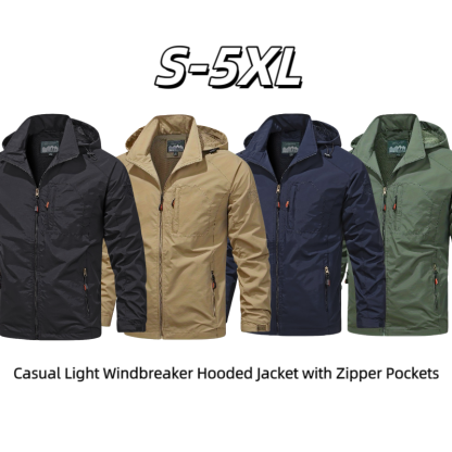 Men's Fall/Winter Casual Lightweight Windbreaker Hooded Jacket With Zipped Pockets