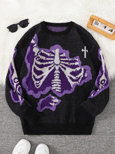 Men's Skull Print Knit Sweater, Casual Autumn/winter Fashion, Street Style Design, Perfect for Daily Wear & Gifts Men's Skull Print Knit Sweater, Casual Autumn/winter Fashion, Street Style Design, Perfect for Daily Wear & Gifts