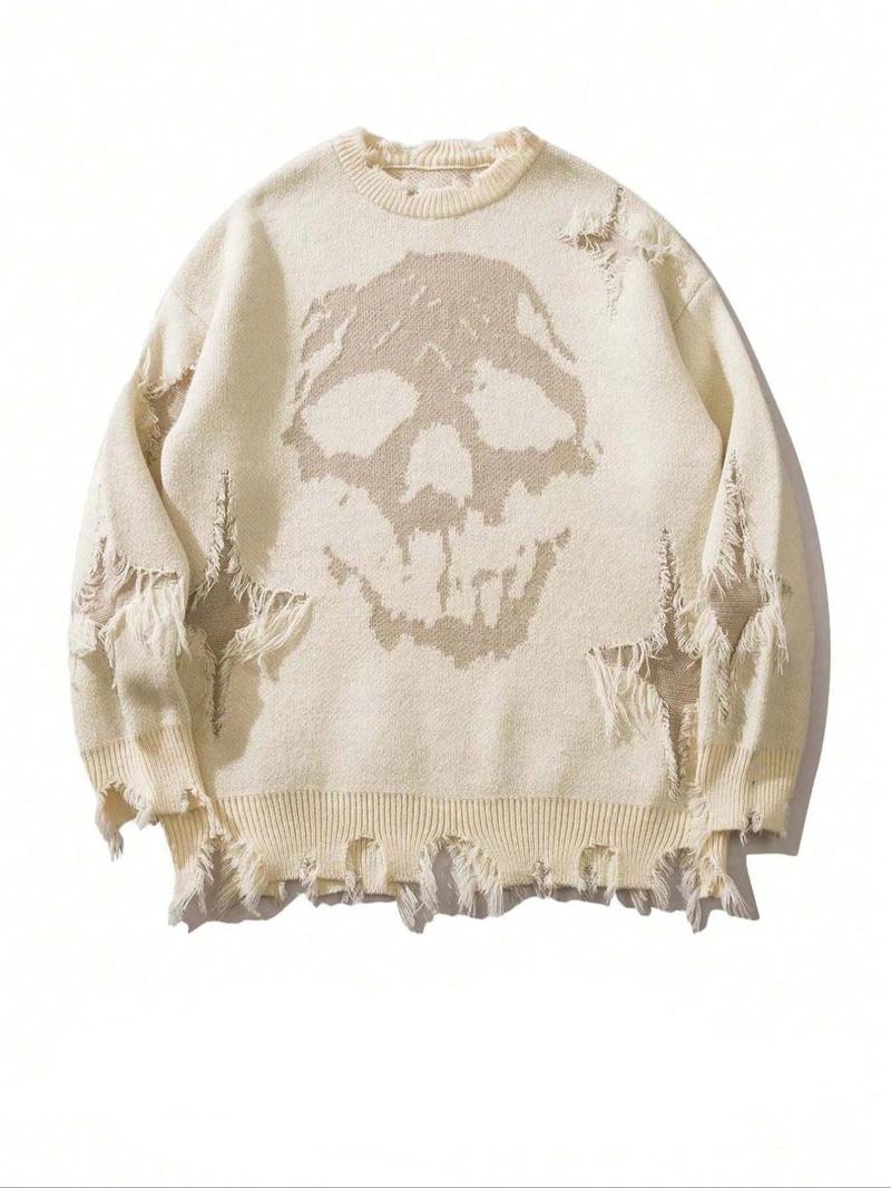 Men's Ripped Drop Shoulder Sweater with Skull Graphic Loose Casual Street Soft Comfy Long Sleeve Round Neck Knit Tops Jumper for Fall Fashion Men's Knitwear for Daily Wear Menswear Crewneck Streetwear Graphic Pullover Casual Cozy Jumper Men's Ripped Drop Shoulder Sweater with Skull Graphic Loose Casual Street Soft Comfy Long Sleeve Round Neck Knit Tops Jumper for Fall Fashion Men's Knitwear for Daily Wear Menswear Crewneck Streetwear Graphic Pullover Casual Cozy Jumper