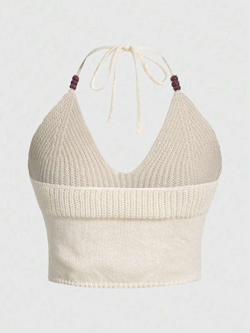 Fairycore Plus Size Summer Crochet Women's Fashionable Knit Top With Bee Print And Neck Tie