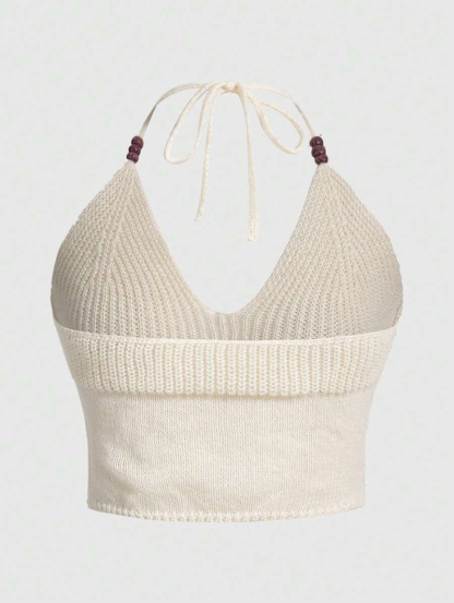 Fairycore Plus Size Summer Crochet Women's Fashionable Knit Top With Bee Print And Neck Tie