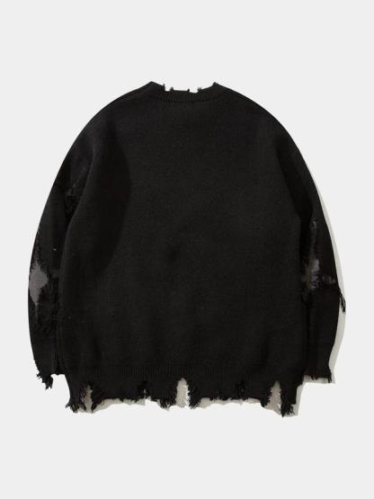 Men's Ripped Drop Shoulder Sweater with Skull Graphic Loose Casual Street Soft Comfy Long Sleeve Round Neck Knit Tops Jumper for Fall Fashion Men's Knitwear for Daily Wear Menswear Crewneck Streetwear Graphic Pullover Casual Cozy Jumper