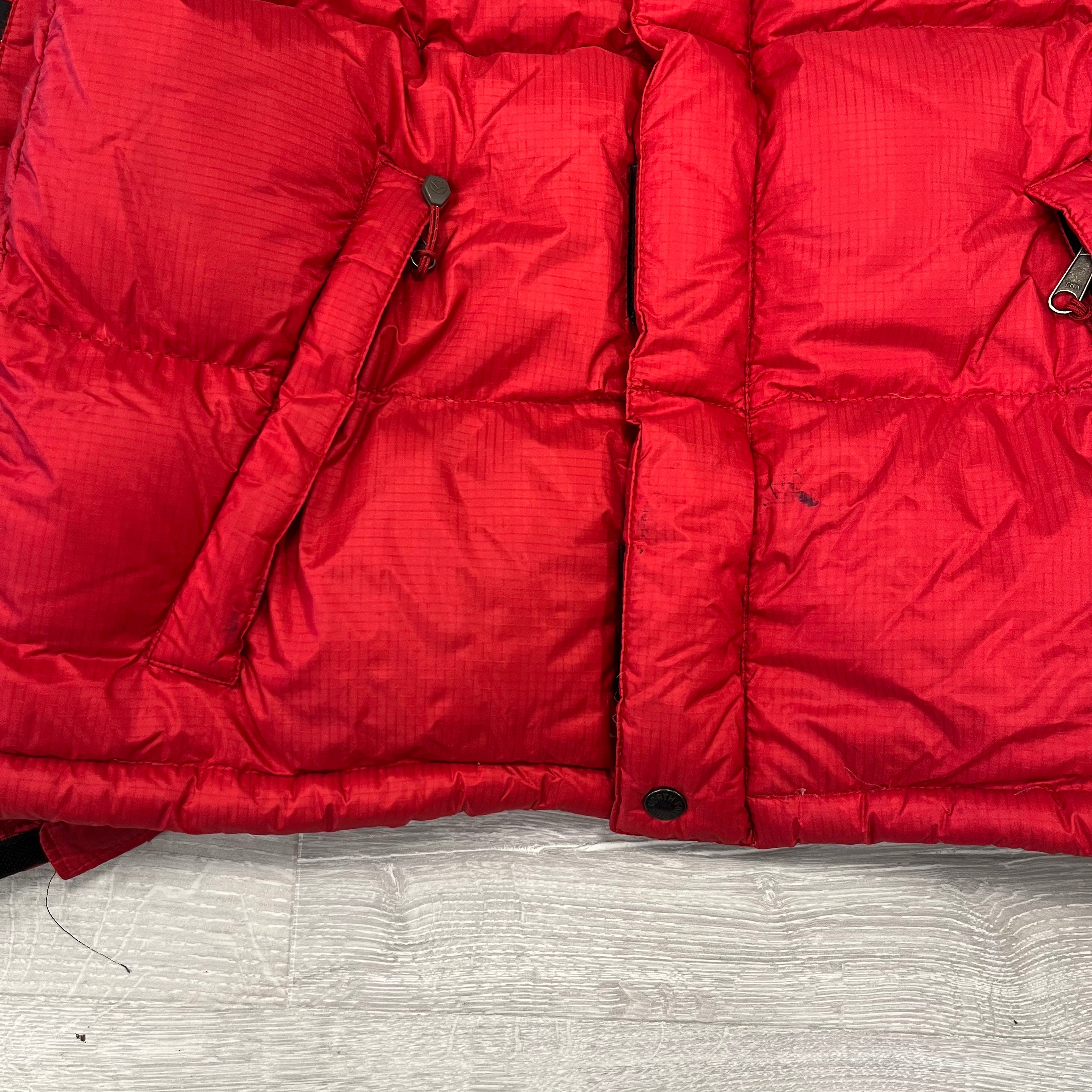 The North Face Red Baltoro Puffer Jacket WITH STAIN