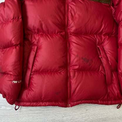 The North Face Red & Brown Puffer Jacket NO HOOD, STAINED