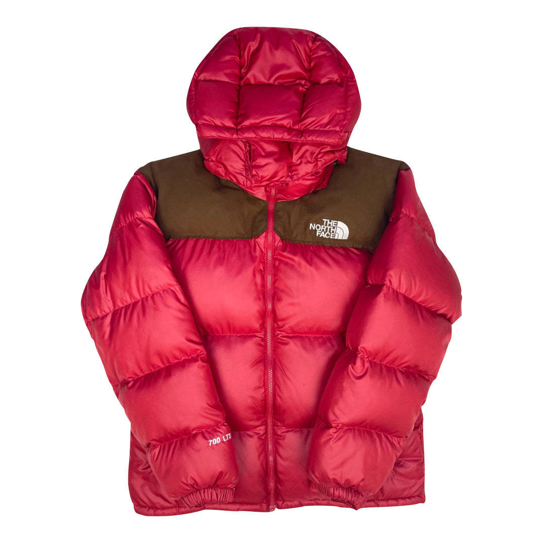 The North Face Red & Brown Puffer Jacket NO HOOD, STAINED