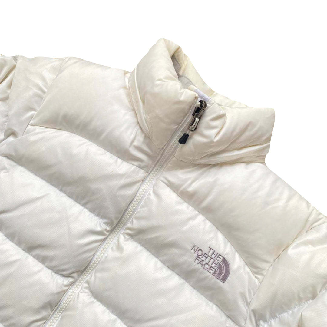 The North Face Womens White Puffer Jacket With Grey Detail