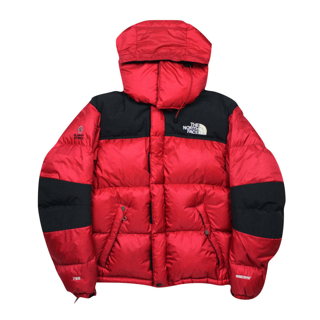 The North Face Red Baltoro Puffer Jacket WITH STAIN