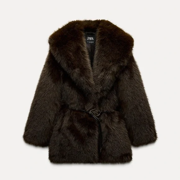 Zara FAUX FUR COAT WITH BELT