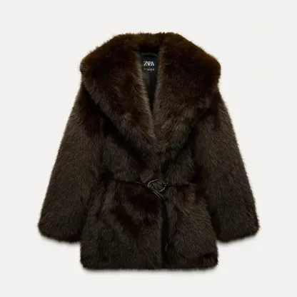 Zara FAUX FUR COAT WITH BELT